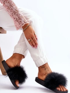 Dámské gumové pantofle s kožešinou černá Lucrece