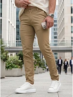 Pánské vypasované kalhoty chinos béžové FashionStreet UX4499