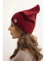 Dámská čepice s pruhy a ozdobným knoflíkem s přídavkem viskózy a modalu bordová