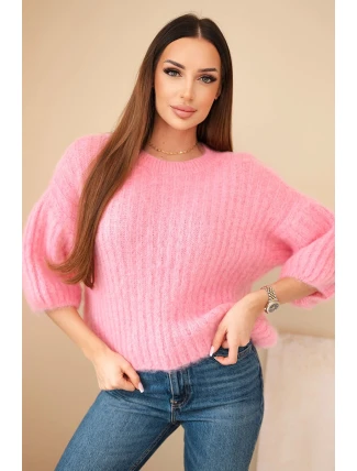 Svetr dámský z mohéru s krátkým rukávem růžový Svetr dámský z mohéru s krátkým rukávem růžový