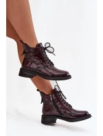 Lakované kožené dámské boty na klínu D&A LZ52-954 bordó