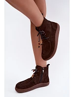 Dámské barefoot kotníkové boty z nubukové kůže s korálky Zazoo 30078 hnědé
