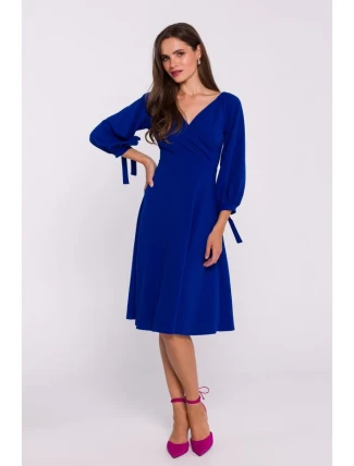 S383 Rozšířené šaty s pouzdrovými rukávy - královsky modré S383 Rozšířené šaty s pouzdrovými rukávy - královsky modré