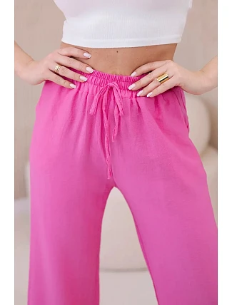 Viskózové kalhoty se širokými nohavicemi růžový