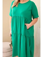 Dámské bavlněné šaty Plus Size s krátkým rukávem a volánem zelená