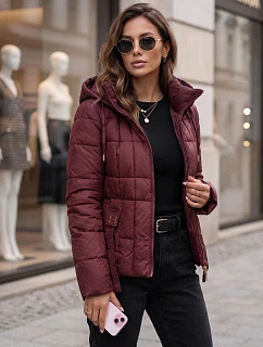 Dámská prošívaná bunda s kapucí, vínová, FashionStreet TY5859