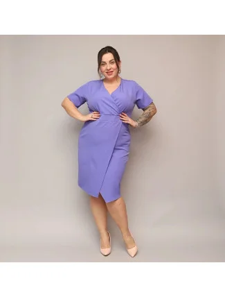 Fialové dámské přeložené obálkové šaty v délce ke kolenům (743)
