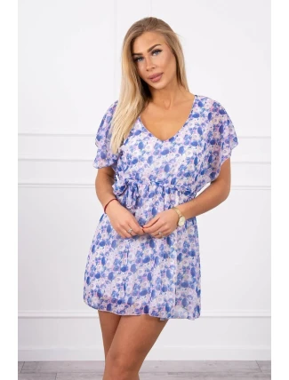 Květinové šaty s vázáním v pase ve fialové barvě Květinové šaty s vázáním v pase ve fialové barvě
