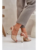 Kožené Sandály Na Jehlovém Podpatku S Ozdobným Náramkem CheBello 4440 Béžové