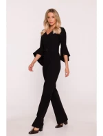 S416 Kombinéza s volánkovými rukávy - černá