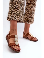 Dámské Ploché Sandály S Ozdobami Sergio Leone SK072H Hnědé