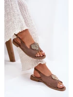 Dámské Sandály S Ozdobným Srdcem Tmavě Béžové S.Barski KV27-018