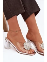 Průhledné nazouváky na podpatku s ozdobou D&A MR1037-20 stříbrné