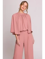 S397 Kombinéza s širokými rukávy a rozdělenými zády - růžová
