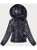 Tmavě modrá dámská prošívaná bunda s kapucí (16M9106-215) Tmavě modrá dámská prošívaná bunda s kapucí (16M9106-215)