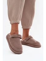 Dámské pantofle s páskem Vyhřívané s kožíškem Tmavě béžové Rilena