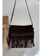 Semišová kabelka s třásněmi na řetízku čokoládová Narella
