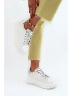 Dámské kožené tenisky na platformě GOE bílé Dámské kožené tenisky na platformě GOE bílé