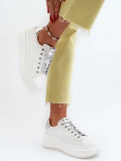 Dámské kožené tenisky na platformě GOE bílé