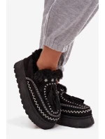 Dámské sněhule Ferayne na platformě s kožešinou a třásněmi – černé