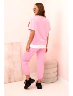 Dámská máslová souprava s krátkým rukávem a kalhotami světle růžová Dámská máslová souprava s krátkým rukávem a kalhotami světle růžová