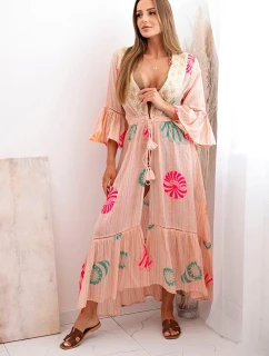 Dámský boho plášť s výšivkou meruňka