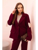 Dámský komplet s viskózou – sako s klopami a kalhoty s lampasem švestkový