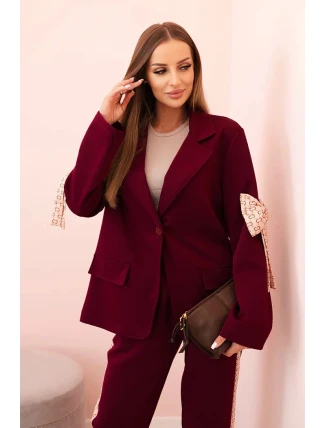 Dámský komplet s viskózou – sako s klopami a kalhoty s lampasem švestkový