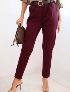 Dámské viskózové kalhoty s páskem a zúženými nohavicemi bordové