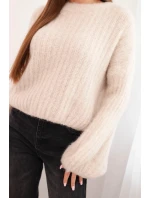 Dámský svetr z mohairu s balónovými rukávy béžový