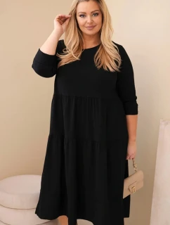 Dámská bavlněná Plus Size šaty s volány a ohrnutým rukávem černá