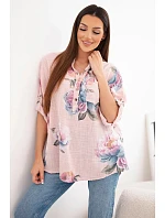 Dámská halenka z bavlny s květinovým vzorem pudrově růžová