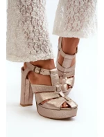 Dámské sandály na vysokém podpatku z kůže Maciejka 06050-25 Zlaté Dámské sandály na vysokém podpatku z kůže Maciejka 06050-25 Zlaté