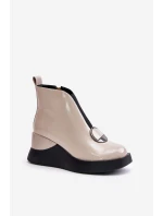 Lakované Boty Na Klíně Zateplené D&A Béžové MR880-136