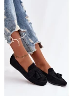 Dámské mokasíny s plochou podrážkou a třásněmi Černé Marilisse