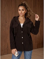 Dámská oversizeová kordová bunda s kapucí v čokoládové barvě FashionStreet TY6050 Dámská oversizeová kordová bunda s kapucí v čokoládové barvě FashionStreet TY6050