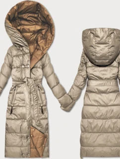 Béžovo hnědá oboustranná zimní bunda s páskem Minority (M2-6519-62+301)