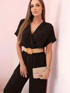 Kombinéza s ozdobným páskem v pase hnědý