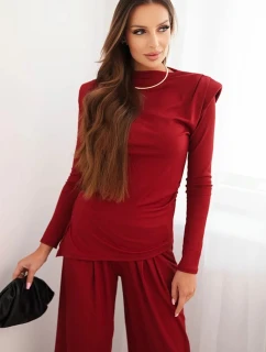 Dámská souprava z bavlny s blůzou a kalhotami s širokým nohavicí bordový