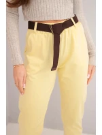 Dámské bavlněné kalhoty s páskem a ohrnutým lemem žluté