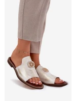 Elegantní Dámské Kožené Pantofle S Dekorací Zazoo 3008 Zlatý Opraný