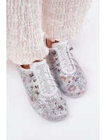 Dámské Kožené Polobotky Z Přírodní Kůže Vzorované Artiker 56C2688 Bílé