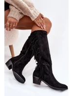 Dámské kozačky na podpatku s třásněmi zateplené černé Firlina Dámské kozačky na podpatku s třásněmi zateplené černé Firlina