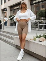 Dámské cyklistické šortky s vysokým pasem, béžové, FashionStreet SY0578 Dámské cyklistické šortky s vysokým pasem, béžové, FashionStreet SY0578