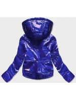 Světle modrá lesklá prošívaná dámská bunda s kapucí (B9560)