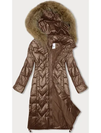 Dlouhá dámská prošívaná bunda ve velbloudí barvě Glakate (LU-2203)