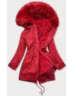 Červená dámská zimní bunda parka s kapucí a s odepínací podšívkou (7600)