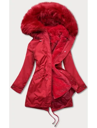 Červená dámská zimní bunda parka s kapucí a s odepínací podšívkou (7600)