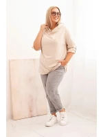 Dámská blůza Plus Size s bavlnou volného střihu s vodním výstřihem béžová