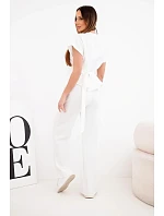 Dámský komplet masełko s halenkou s krátkým rukávem a širokými kalhotami ecru Dámský komplet masełko s halenkou s krátkým rukávem a širokými kalhotami ecru